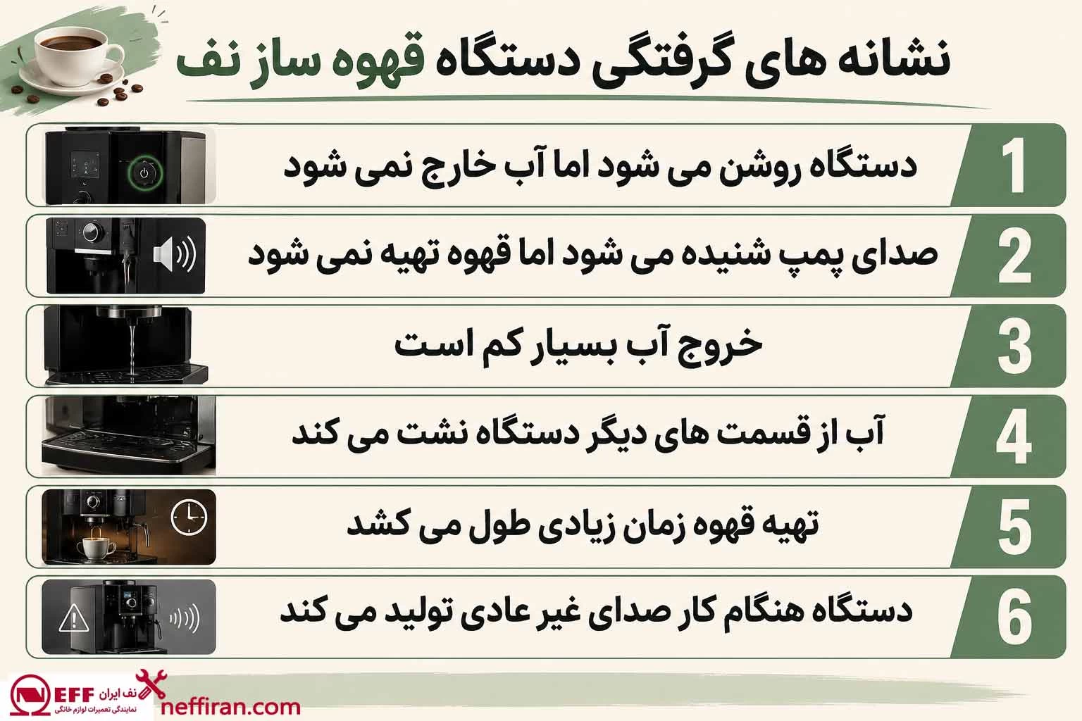 نشانه های گرفتگی دستگاه قهوه ساز نف