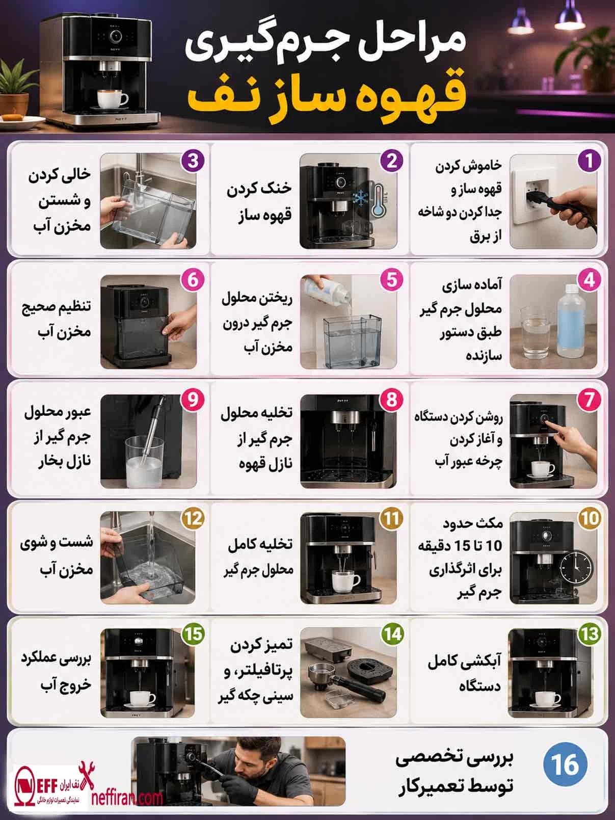 آموزش نحوه جرم گیری قهوه ساز نف